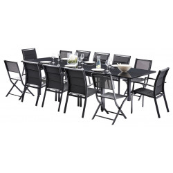 Ensemble Modulo Full Verre Table 8/12 places + 8 Fauteuils + 4 Chaises pliantes