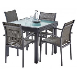 Ensemble Modulo Verre encadré Table 4/8 places + 4 Fauteuils