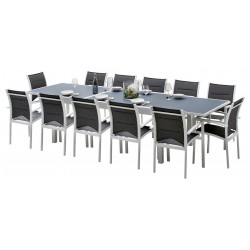 Ensemble Modulo Full Verre Blanc Table 8/12 places + 12 Fauteuils