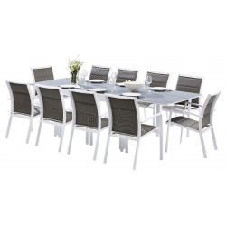 Ensemble Modulo Full Verre Blanc Table 6/10 places + 10 Fauteuils