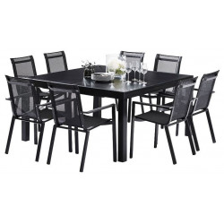 Ensemble Black Star Full Verre Table 8/12 places + 8 Fauteuils