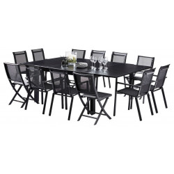 Ensemble Black Star Full Verre Table 8/12 places + 8 Fauteuils + 4 Chaises pliantes