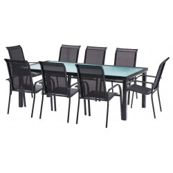 Ensemble BlackSun Verre Table 8 places + 8 Fauteuils