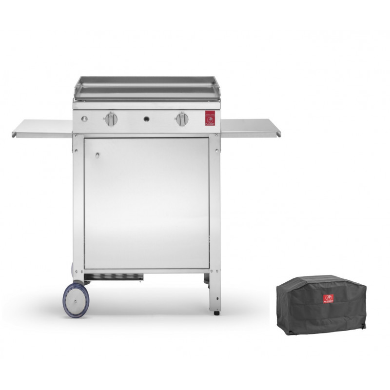 plancha inox chef 55 lisse + chariot + housse