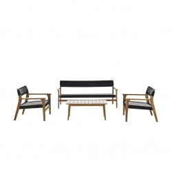 Salon de jardin Manille 5 places en Teck Massif  et Cordage noir - WILSA